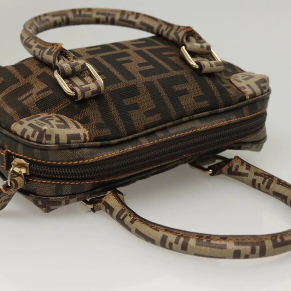 FENDI Zucca Canvas Zucchino Canvas Hand Bag 2way Brown Black beige - Picture 6 of 16